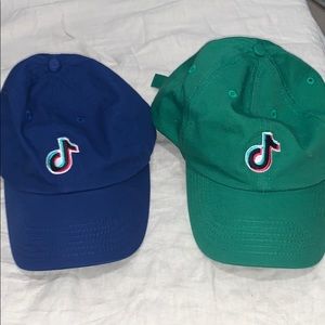Two Tik Tok Baseball Caps Green and Blue